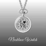 Schwarz-Graue Liebe Necklace Watch Armbanduhr<br><div class="desc">Necklace Watch Geschenk. Mit dem Wort "Liebe" und einer Herzform,  die den Buchstaben O. Schwarz und Grau ersetzt.</div>