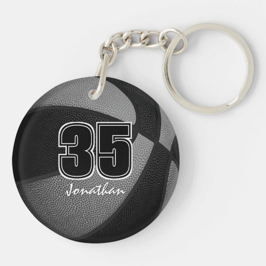Schwarz graue Mannschaft Farben Jungs Basketball M Schlüsselanhänger (Rückseite)