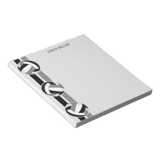 Schwarz graue Mannschaftsfarben Volleyballtrainer Notizblock (angewinkelt)