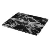 Schwarz-Graue Marmor, Name auf Silberband Schneidebrett (Ecke)