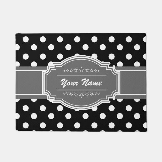 Schwarz-Graue Polka Dots Personalisiert Fußmatte (Vorderseite)