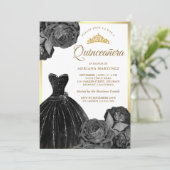 Schwarz-Graue Rose Gold Quinceanera Einladung (Stehend Vorderseite)