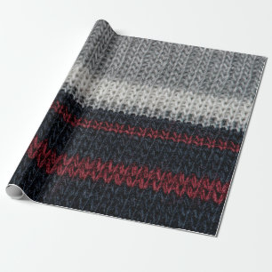 Schwarz-Graue Strickwolle mit rot-weißem Stift Geschenkpapier