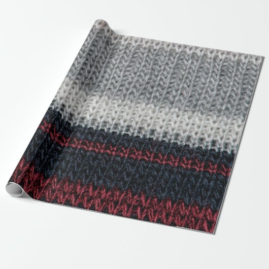 Schwarz-Graue Strickwolle mit rot-weißem Stift Geschenkpapier (Ungerollt)