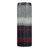 Schwarz-Graue Strickwolle mit rot-weißem Stift Thermosbecher (Rückseite)