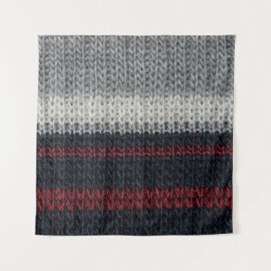 Schwarz-Graue Strickwolle mit rot-weißem Stift Wandteppich
