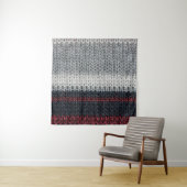 Schwarz-Graue Strickwolle mit rot-weißem Stift Wandteppich (Beispiel)