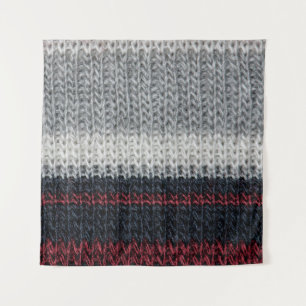 Schwarz-Graue Strickwolle mit rot-weißem Stift Wandteppich