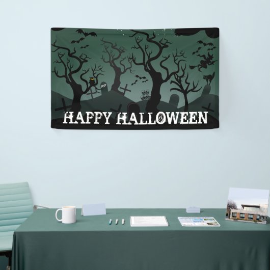 Schwarz-Grauer Friedhof, seltsame Bäume Halloween Banner (Messeveranstaltung)