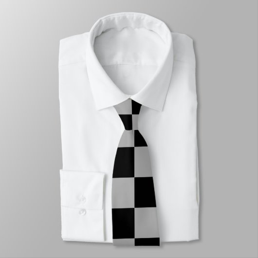 Schwarz + Grauer Karo Schachbrettmuster Krawatte (Gebunden)