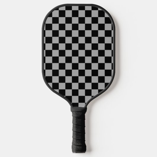 Schwarz + Grauer Karo Schachbrettmuster Pickleball Schläger (Vorderseite)