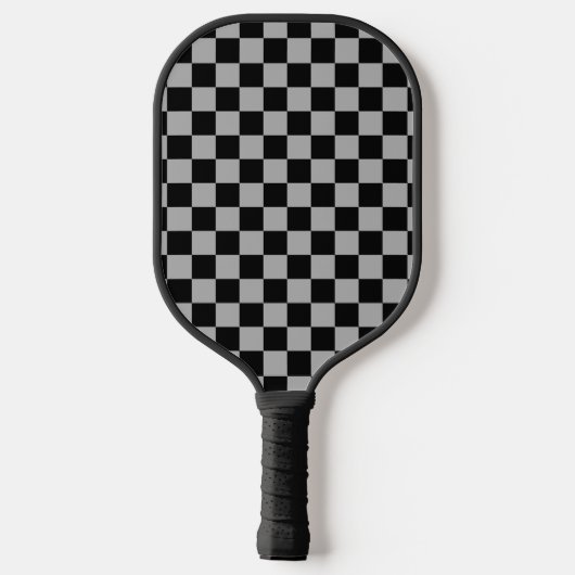 Schwarz + Grauer Karo Schachbrettmuster Pickleball Schläger (Rückseite)