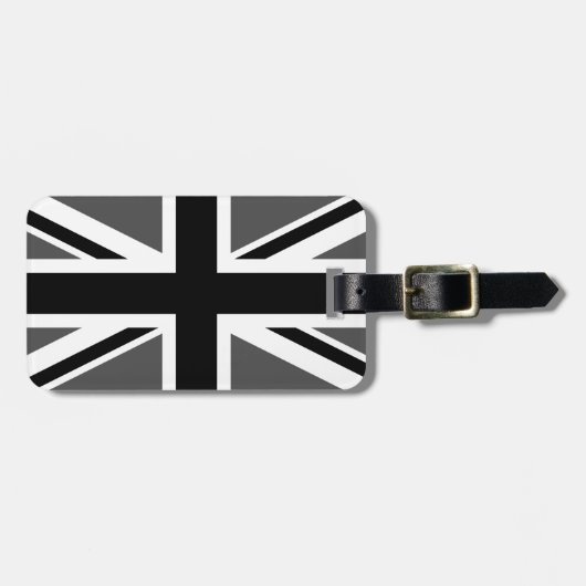 Schwarz-grauer Union Jack Gepäckanhänger (Vorderseite horizontal)