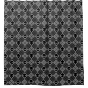 Schwarz-Graues Alien-Argyle-Muster Duschvorhang