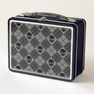 Schwarz-Graues Alien-Argyle-Muster Metall Brotdose