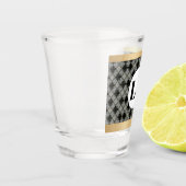 Schwarz-Graues Blumenmuster mit Monogramm Schnapsglas (Links)