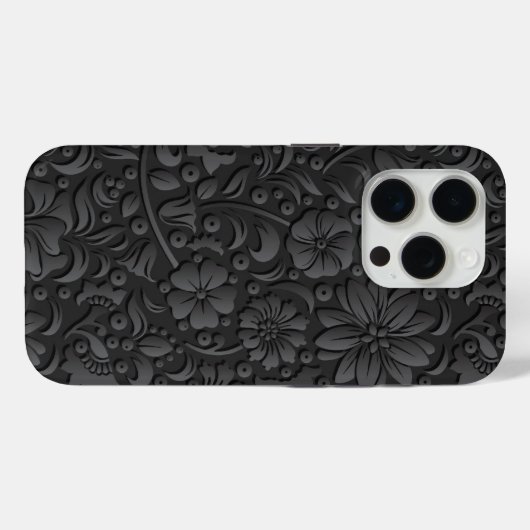 Schwarz-Graues Blumenmuster mit Prägung Case-Mate iPhone Hülle (Rückseite (Horizontal))