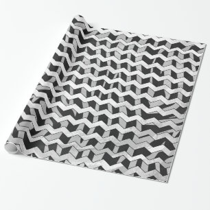 Schwarz-graues Chevron-Zebramuster Geschenkpapier