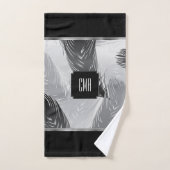 Schwarz-Graues Federmuster mit Monogramm Badhandtuch Set (Handtuch)