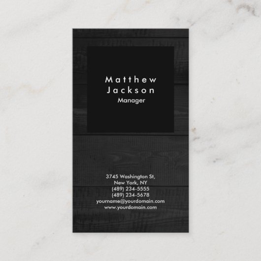 Schwarz & Graues Holz Modernes Schlichtes Beruflic Visitenkarte (Vorderseite)