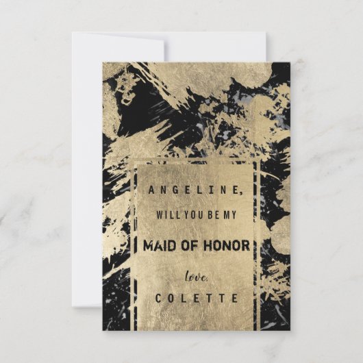 Schwarz-Graugoldfarben-Spritzer Trauzeugin Einladung (Vorderseite)