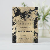 Schwarz-Graugoldfarben-Spritzer Trauzeugin Einladung (Stehend Vorderseite)