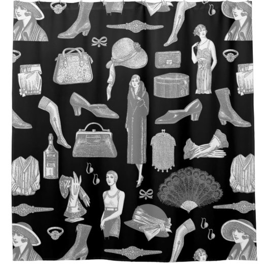 Schwarz-Graukunst Deko 1920er Flapper Glamour femi Duschvorhang (Vorderseite)