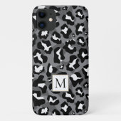 Schwarz-Grauleopard-Tierdruck und Monogramm Case-Mate iPhone Hülle (Rückseite)