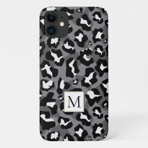 Schwarz-Grauleopard-Tierdruck und Monogramm Case-Mate iPhone Hülle