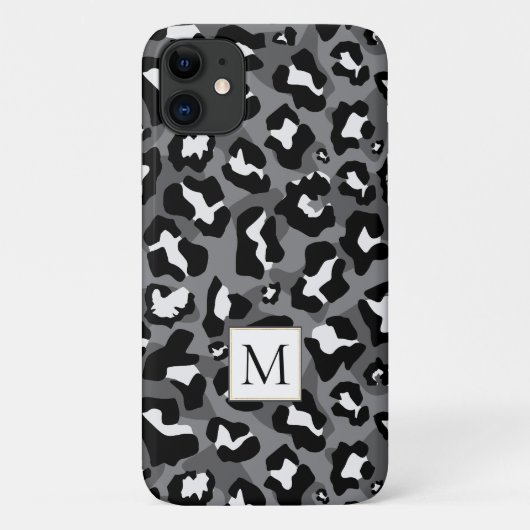 Schwarz-Grauleopard-Tierdruck und Monogramm Case-Mate iPhone Hülle (Rückseite)
