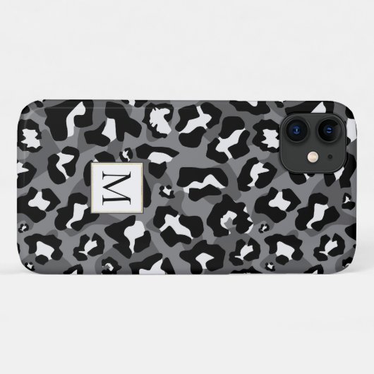 Schwarz-Grauleopard-Tierdruck und Monogramm Case-Mate iPhone Hülle (Rückseite (Horizontal))