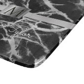 Schwarz-Graumarmor, Silberband, Name & Monogramm Schneidebrett (Ecke)