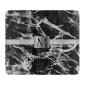 Schwarz-Graumarmor, Silberband, Name & Monogramm Schneidebrett (Vorderseite)