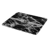 Schwarz-Graumarmor, Silberband, Name & Monogramm Schneidebrett (Ecke)