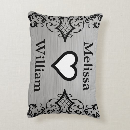 Schwarz-Gray-Braut-Groom-Namen Blumenzehen Zierkissen (Rückseite(Vertikal))