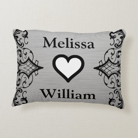Schwarz-Gray-Braut-Groom-Namen Blumenzehen Zierkissen (Rückseite)
