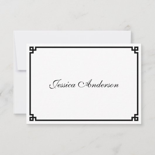 Schwarz-Griechisch-Schlüsselgrenzhochzeit-Platzkar (Vorderseite)