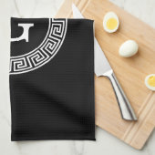 Schwarz-Griechischer Schlüsselrahmen, erstes Monog Geschirrtuch (Viertel Falte)