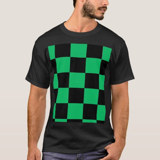 Schwarz & Grün Anime-Stil Muster T-Shirt (Vorderseite)