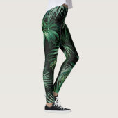 Schwarz-Grün-Aquarellpalm-Blätter Leggings (Rechts)