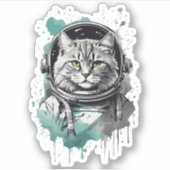 Schwarz-Grün-Astronaut-Katzendesign Aufkleber (Vorderseite)