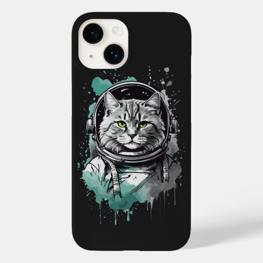 Schwarz-Grün-Astronaut-Katzendesign Case-Mate iPhone Hülle (Rückseite)