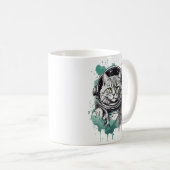 Schwarz-Grün-Astronaut-Katzendesign Kaffeetasse (VorderseiteRechts)