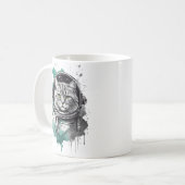 Schwarz-Grün-Astronaut-Katzendesign Kaffeetasse (Vorderseite Links)