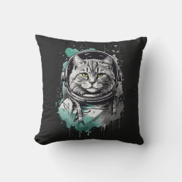 Schwarz-Grün-Astronaut-Katzendesign Kissen