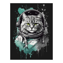 Schwarz-Grün-Astronaut-Katzendesign