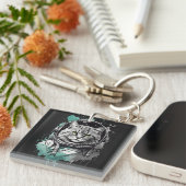 Schwarz-Grün-Astronaut-Katzendesign Schlüsselanhänger (Vorderseite rechts)