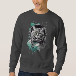 Schwarz-Grün-Astronaut-Katzendesign Sweatshirt