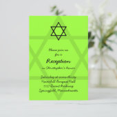 Schwarz-Grün-Bar Mitzvah-Empfang-Karte 2 Einladung (Stehend Vorderseite)