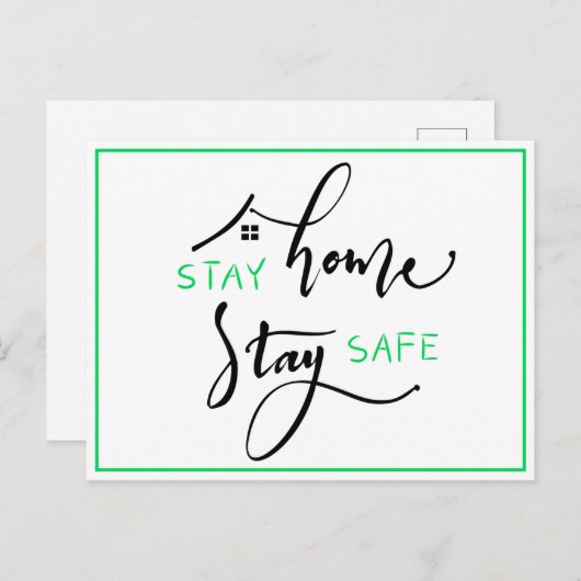 Schwarz-Grün-Bleibe-Zuhause Bleibe Safe Postkarte (Vorne/Hinten)